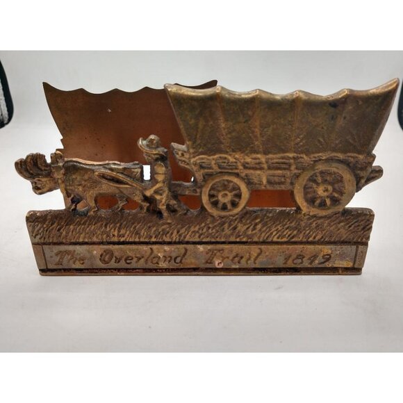 Antique Bronze Overland Trail 1849 Covered Wagon Letter holder - Picture 1 of 4